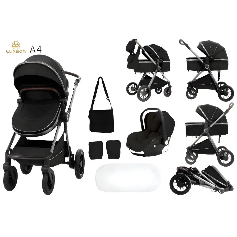 Детская коляска-трансформер Luxmom A4 3в1 (черный)