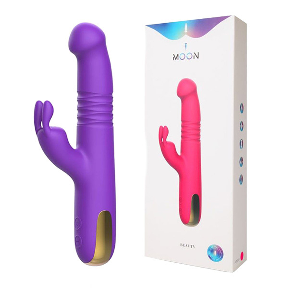 Фиолетовый вибратор-кролик 22,4см со стимулятором клитора и возвратно-поступательными движениями I-Moon Beauty MY-206 Purple