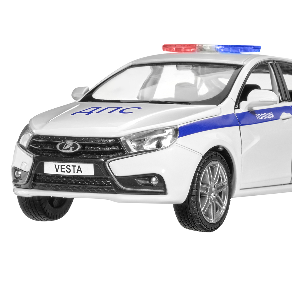 Модель  1:24 LADA VESTA "Полиция" седан, открываются 4 двери, капот, багажник, свет звук