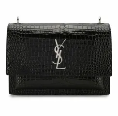 Сумка Saint Laurent Sunset Medium с тиснением под крокодила черный