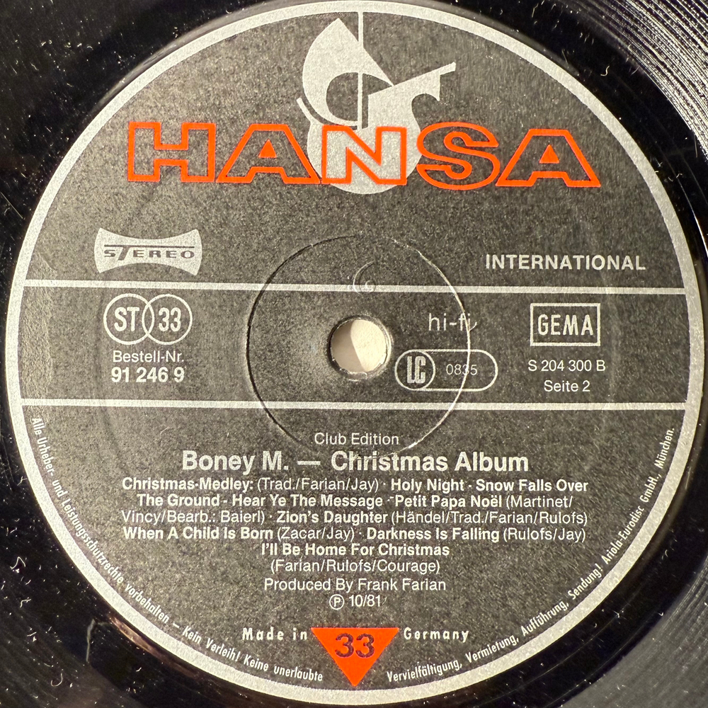 Boney M. ‎– Christmas Album (Германия 1981г.) Club