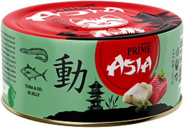 Prime Asia влажный корм для взрослых кошек тунец с морским угрем в желе, в консервах - 85 г