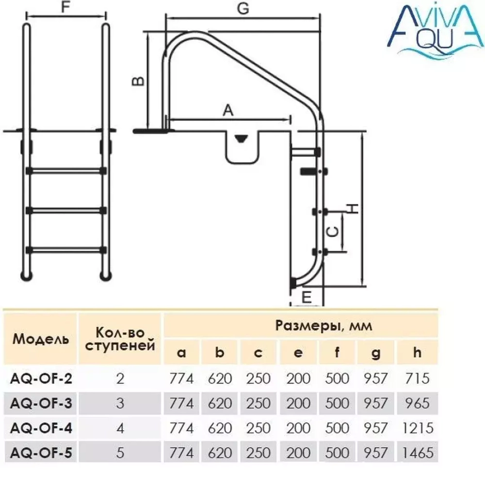 Лестница для бассейна - 3 ступени - OVERFLOW-315 с антислипом AISI-304 - AquaViva