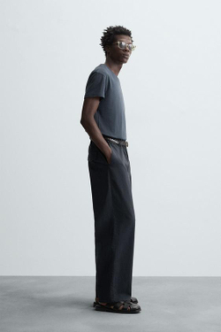 ZARA БРЮКИ REGULAR FIT ИЗ ТКАНИ С УЗОРОМ, МОРСКОЙ СИНИЙ