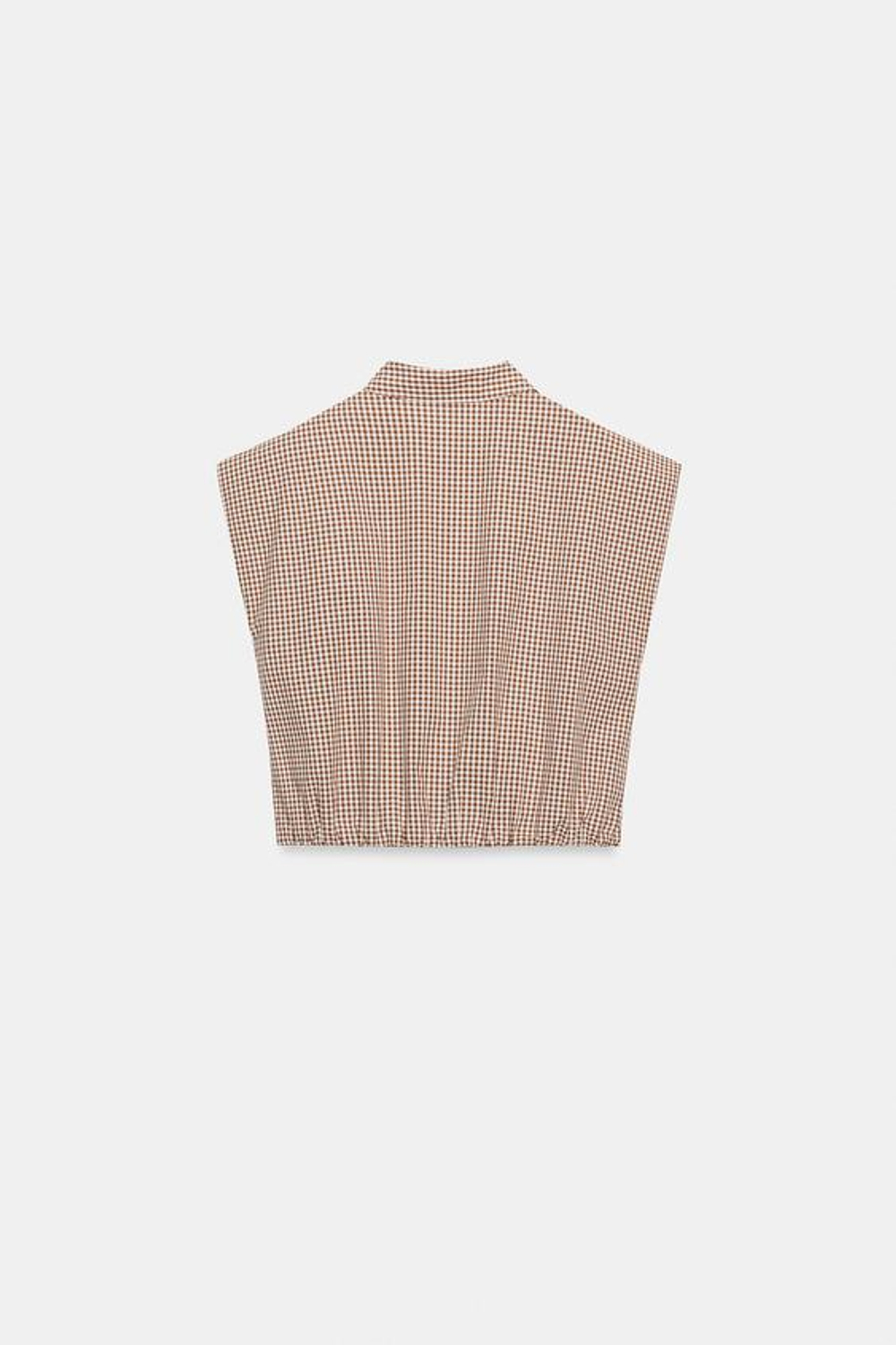 ZARA УКОРОЧЕННАЯ РУБАШКА В КЛЕТКУ ВИШИ, КОРИЧНЕВЫЙ/БЕЛЫЙ