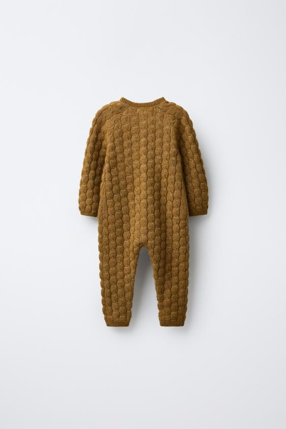 ZARA ДЛИННЫЙ ВЯЗАНЫЙ КОМБИНЕЗОН С КОСАМИ, ОХРА