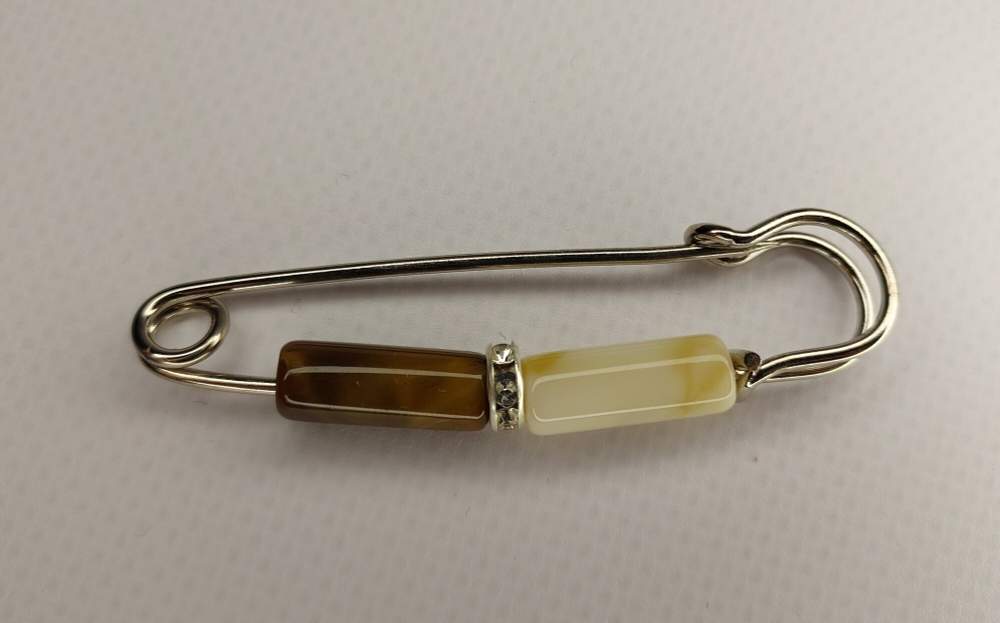 Брошь булавка "Коричневые Камешки"для кардигана, пальто, платков, костюмов,одежды, бижутерный сплав, золотистая