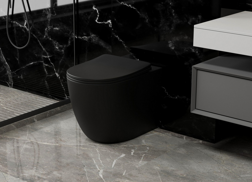 Унитаз ABBER Bequem AC1111TMB приставной черный матовый, безободковый, смыв торнадо