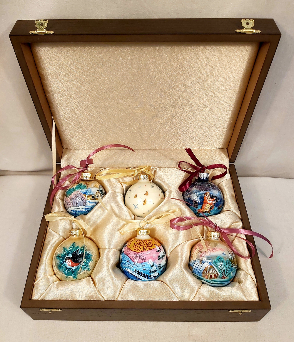 Набор елочных шаров  с ручной росписью Палех  "Новогодний"