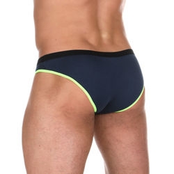 Мужские трусы слипы темно-синие с салатовой окатновкой Van Baam VB50761