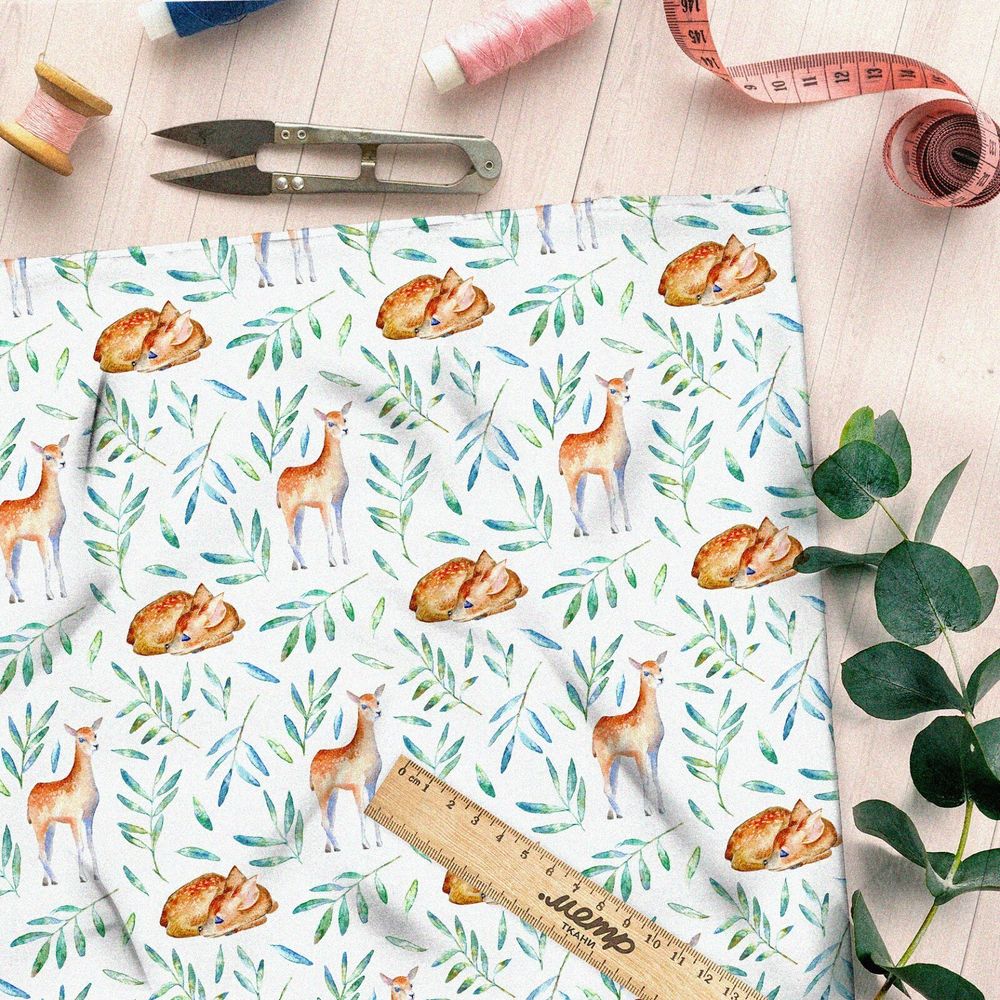 Ткань флис акварельные оленята