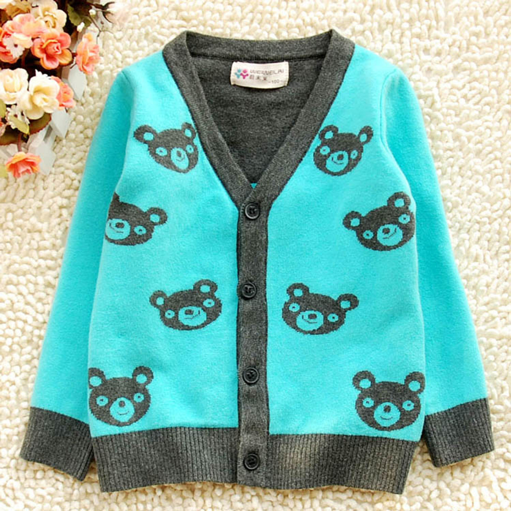Кардиган детский с контрастными принтами медведей и окантовкой
