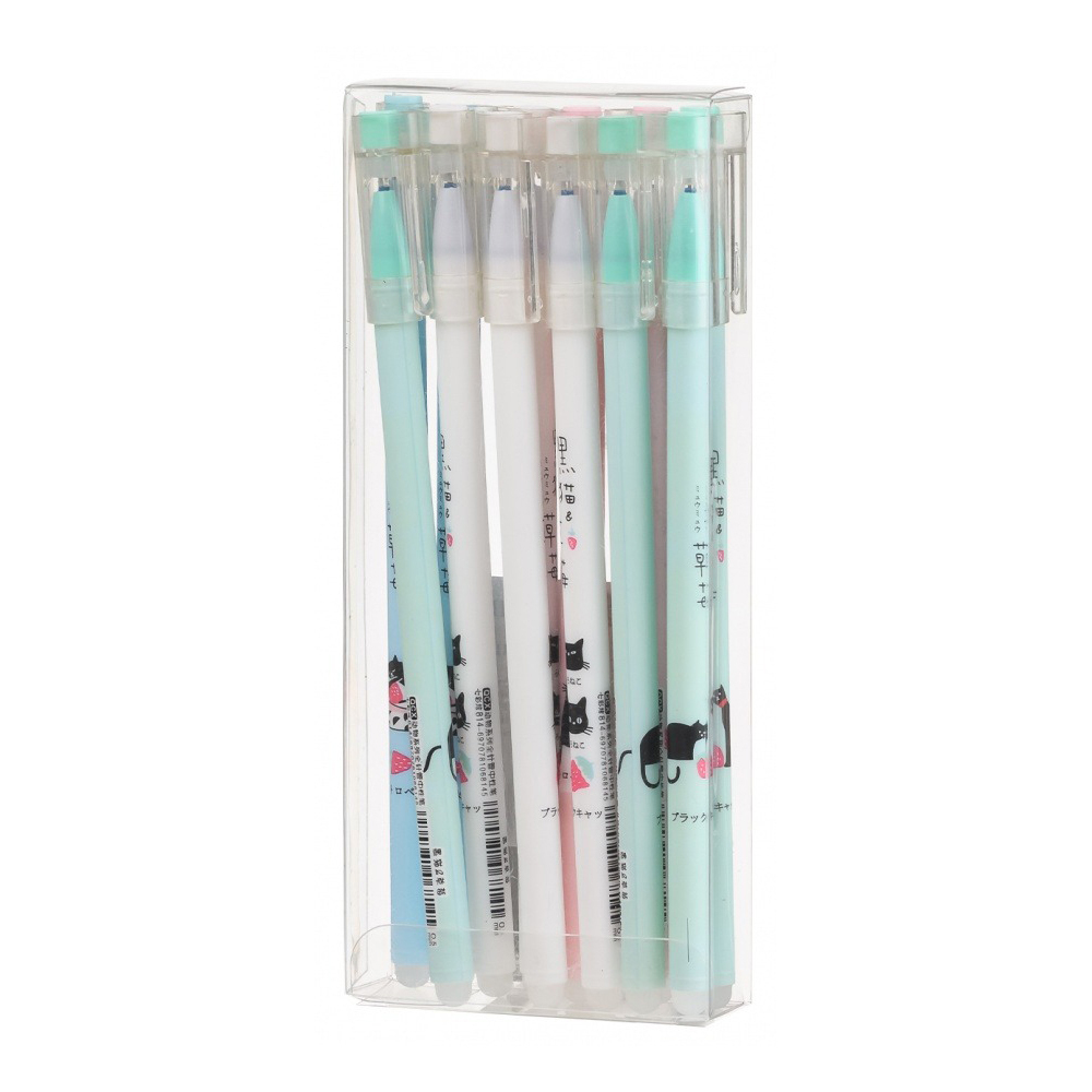 Ручка гелевая, пиши-стирай, Basir, синие чернила, серия "Кошка", цветной корпус, 12 шт