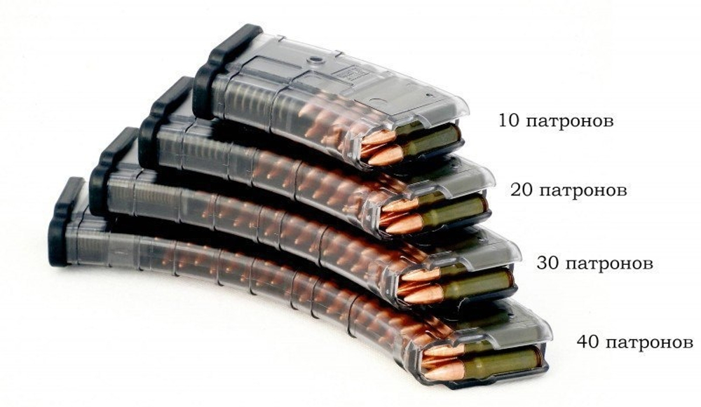 Магазин Pufgun на ВПО-133/Сайга-МК/М (без сухаря), 7,62х39, 20 патронов, полимер, возм. укорочения, прозрачный, 130гр.