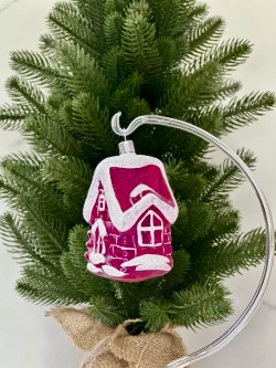 Елочное украшение Домик с елкой 9см