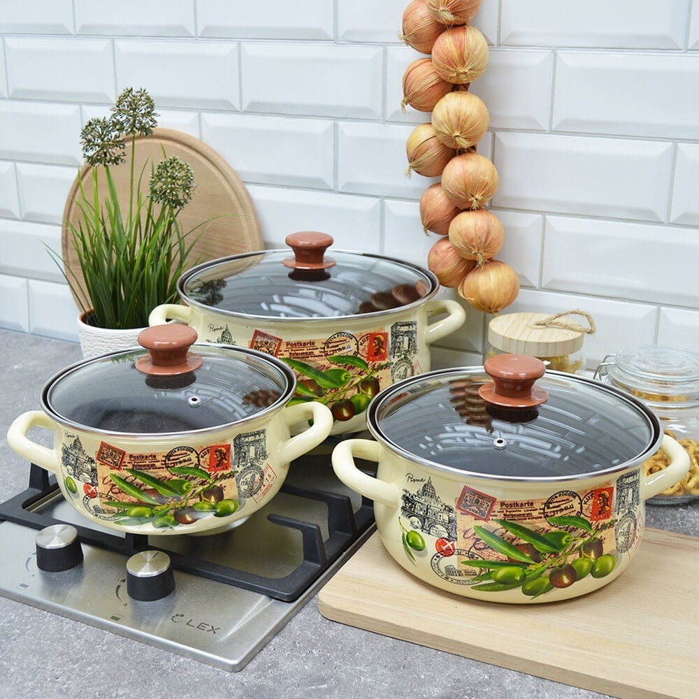 Набор кастрюль "Римские каникулы-Экстра" (2л, 3л, 4л) слоновый