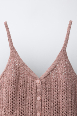 ZARA ТОП С ВЫШИВКОЙ РИШЕЛЬЕ, ЦВЕТ РОЗОВОГО ДЕРЕВА