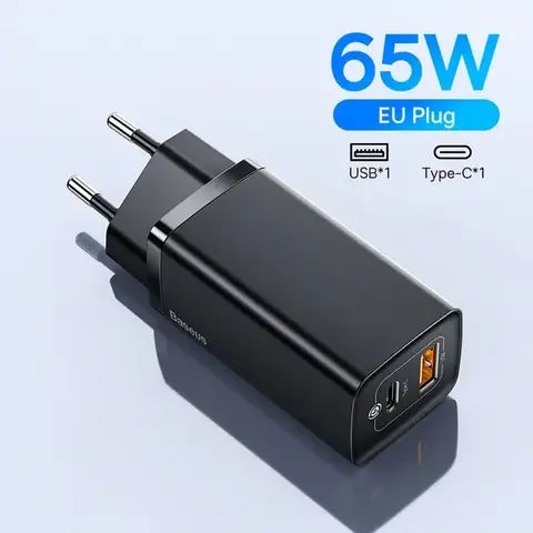 Адаптер питания Baseus 65Вт GAN (Type-C + USB-A) Черный