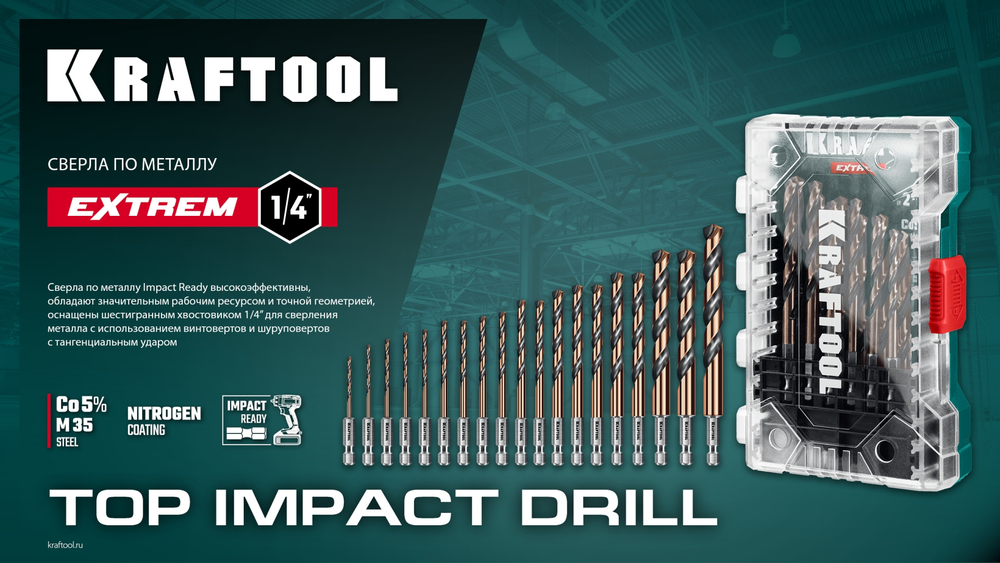 KRAFTOOL НЕХ-1/4″, d 4.0 х 83 мм, сверло по металлу для винтовёртов и шуруповертов IMPACT READY (29652-4)