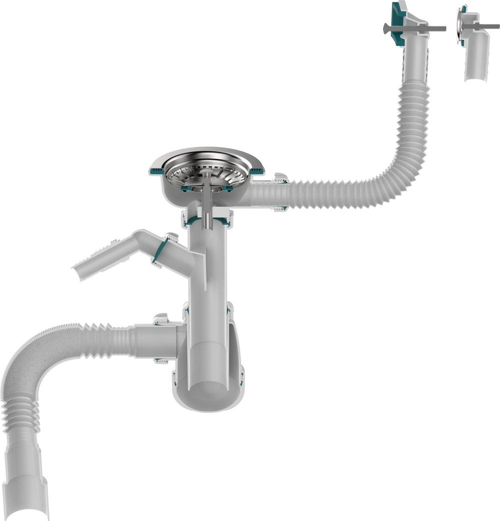 Сифон д/кухни 3,1/2" B0177 кругл., прямоуг. перел., с отводом д/стир. AQUANT