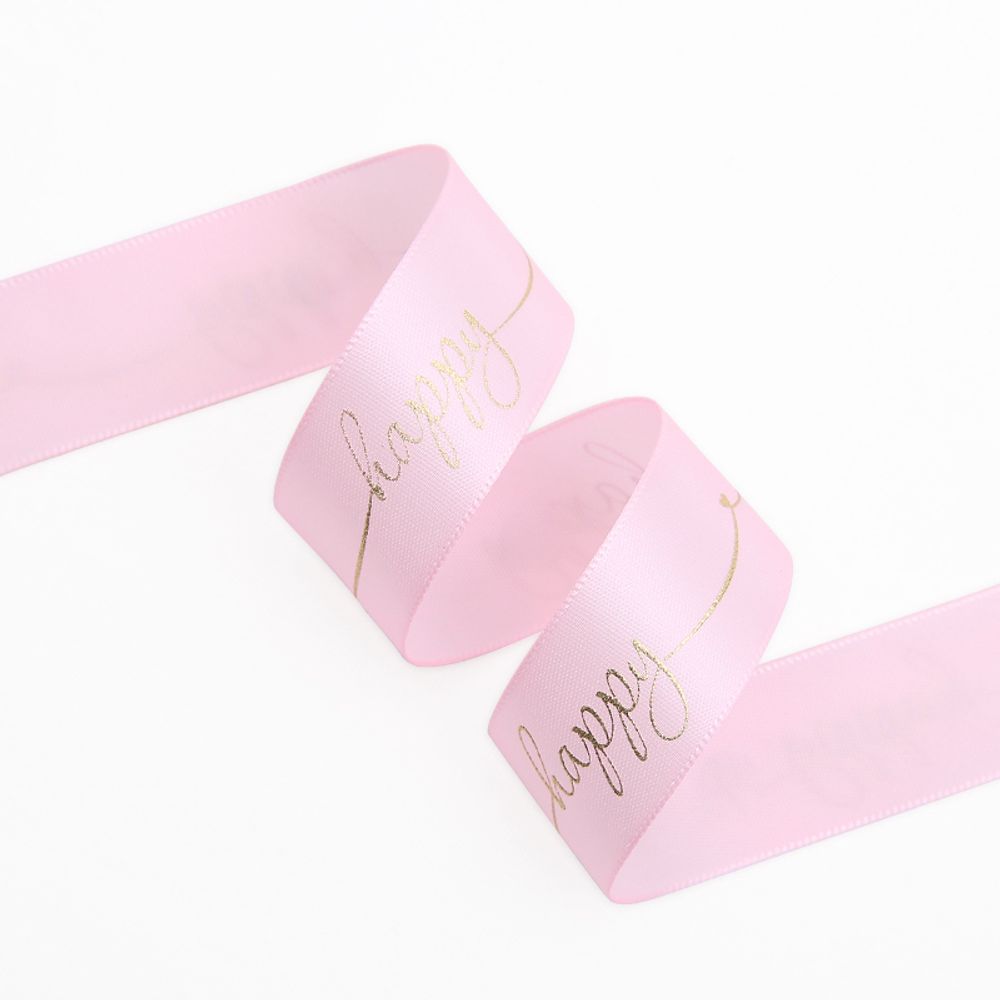 Лента&quot;Happy&quot; 2,5см*25Y СВЕТЛО-РОЗОВЫЙ