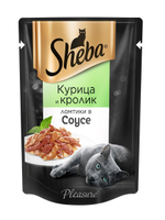 Влажный корм Sheba Pleasure для взрослых кошек, курица и кролик, ломтики в соусе, 85 г