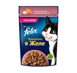 Felix sensations влажный корм для кошек, лосось и треска пауч 75 г