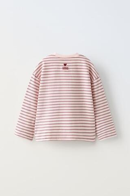 ZARA ФУТБОЛКА В ПОЛОСКУ С ВЫШИВКОЙ, РОЗОВЫЙ