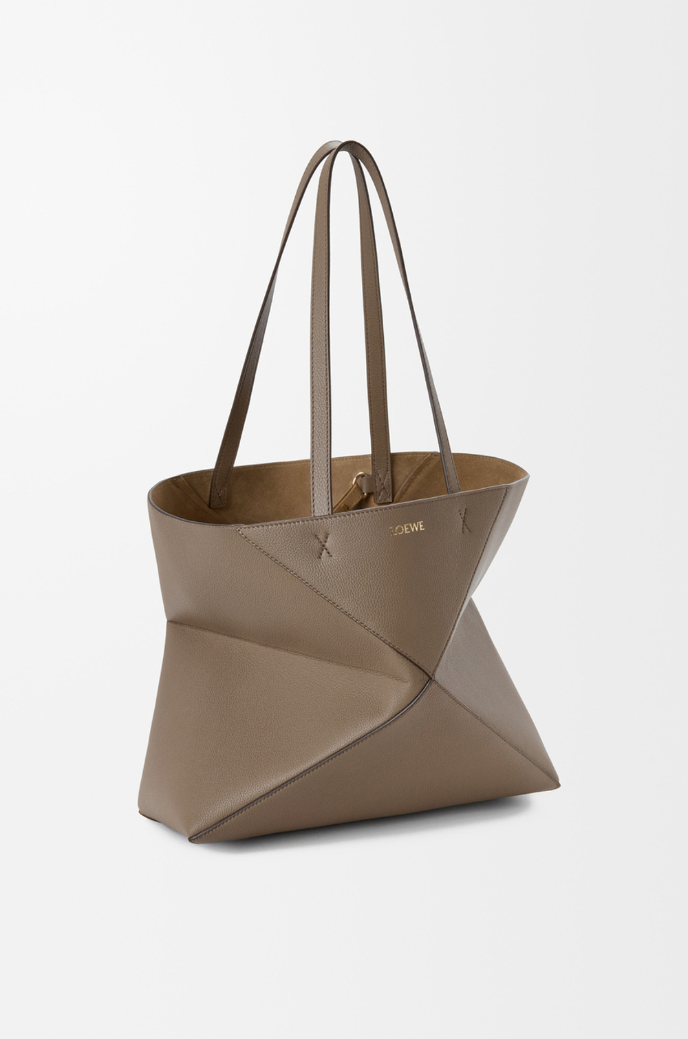 Loewe Средняя сумка-тоут Puzzle Fold из мягкой зернистой телячьей кожи, серо-коричневый