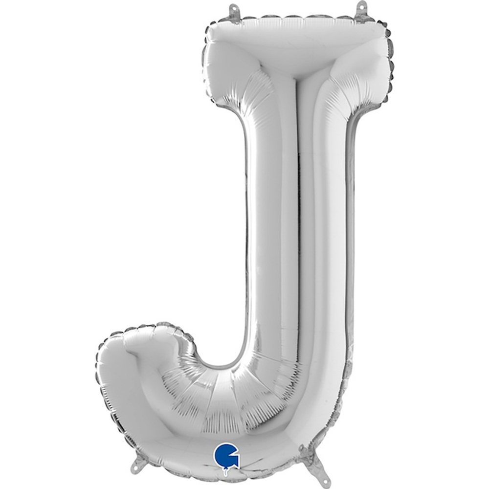 Фольгированная фигура, Буква J 66 см Silver