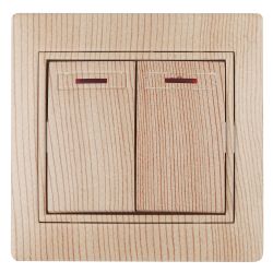 1-105-11 Intro Выключатель двойной с подсветкой, 10А-250В, IP20, СУ, Plano, сосна
