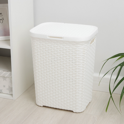 Корзина бельевая «Ротанг», 40 л, 29.5×37.8×48.2 см, с крышкой, белая