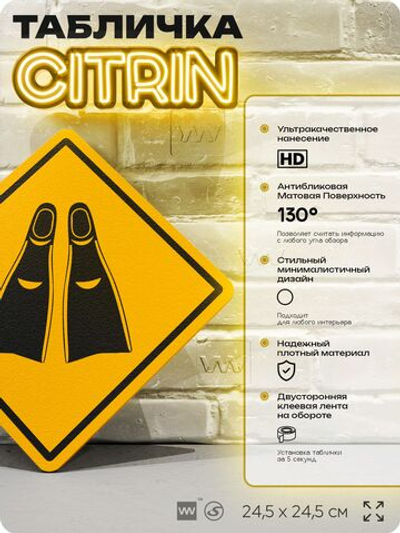 Табличка декоративная "Ласты" на дверь и стену, спортивная, информационная, декоративный знак, 24,5х24,5 см, пластиковая, Айдентика Технолоджи