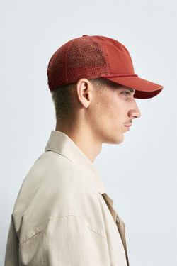 ZARA КЕПКА С СЕТКОЙ И ШНУРКОМ, КРАСНЫЙ