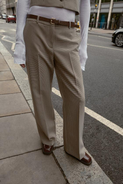 ZARA БРЮКИ В КЛЕТКУ С РЕМНЕМ, БЕЖЕВЫЙ/ТЕМНО-СИНИЙ