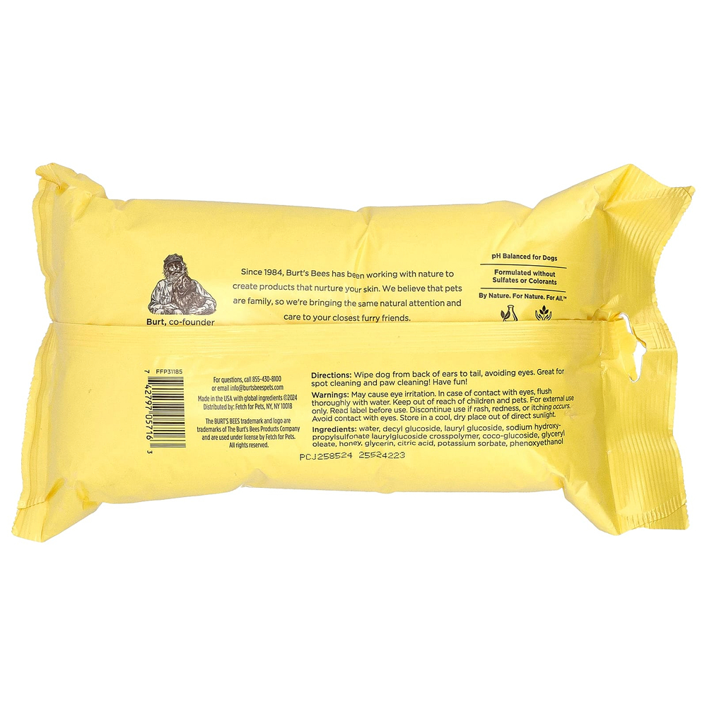 Burt's Bees, универсальные гипоаллергенные салфетки с медом, для собак, 100 шт.