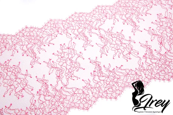 01-11 Кружево шантильи 23 см, серебристый пион/розовый
