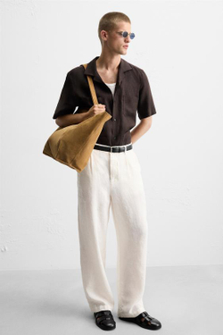 ZARA КОЖАНАЯ СУМКА-ШОПЕР, КАРАМЕЛЬНО-КОРИЧНЕВЫЙ