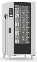 11000027030 Абат Конвекционная печь КЭП-16, стационарные направляющие на 16 уровней 400х600 мм, нерж. камера, пароувлажнение - инжекция, 2 скорости вращения вентиляторов, память на 110 программ, до 4-ех этапов в программе, ручной душ в комплекте, без противней, корпус нерж.