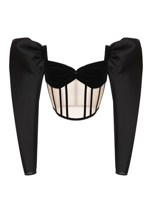 Блуза корсетного типа из бархата и сетки с объемными руками из шелковой органзы