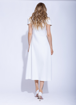 Женское белое платье миди с контрастным воротником