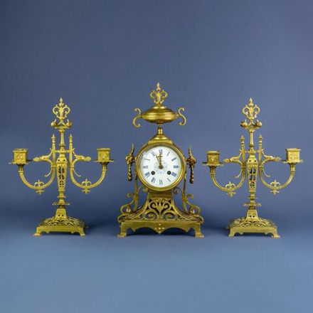 Винтаж: Антикварный каминный часовой гарнитур