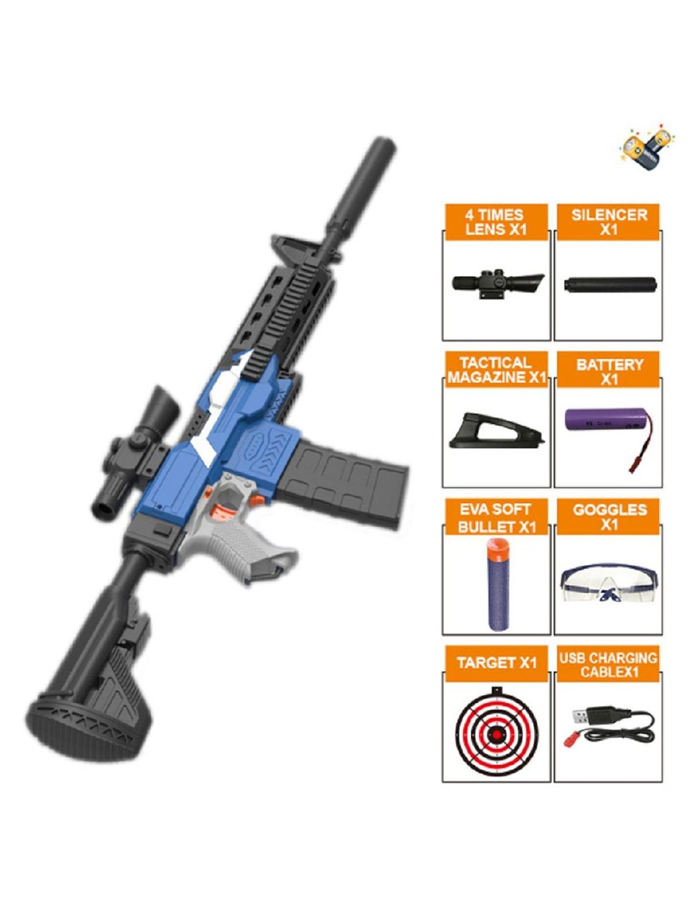 Игрушка Автомат M416, свет-звук-мягкие пули в коробке (201078196)