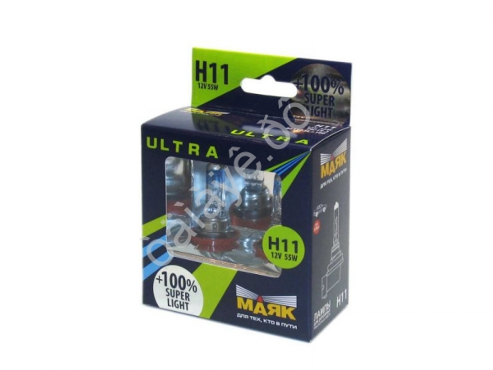 Автолампа H11 12V 55W (PGJ19-2) Маяк +100% Super Light 82110SL+100% (к-т)