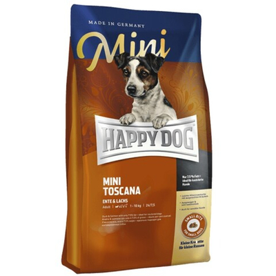 Happy Dog Sensible Mini Toscana - корм для собак мелких пород с низкой активностью, кастрированных, пожилым и аллергикам с уткой и лососью