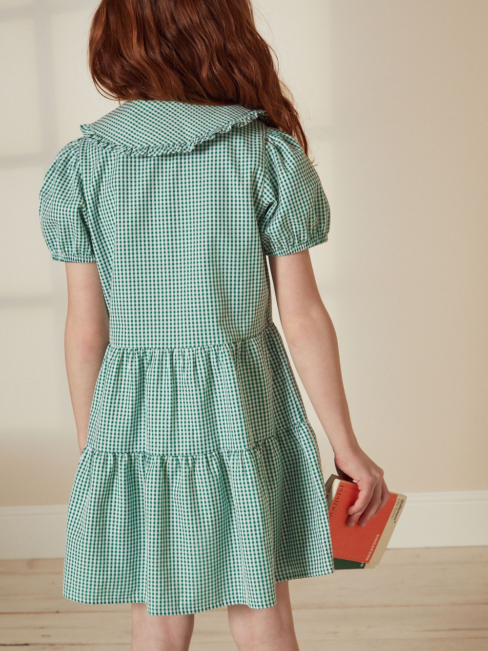 Платье школьное с воротником для девочки Next C20-205, Зеленый, Белый