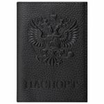Обложка для паспорта натуральная кожа флоттер, "Герб", черная, BRAUBERG, 237198