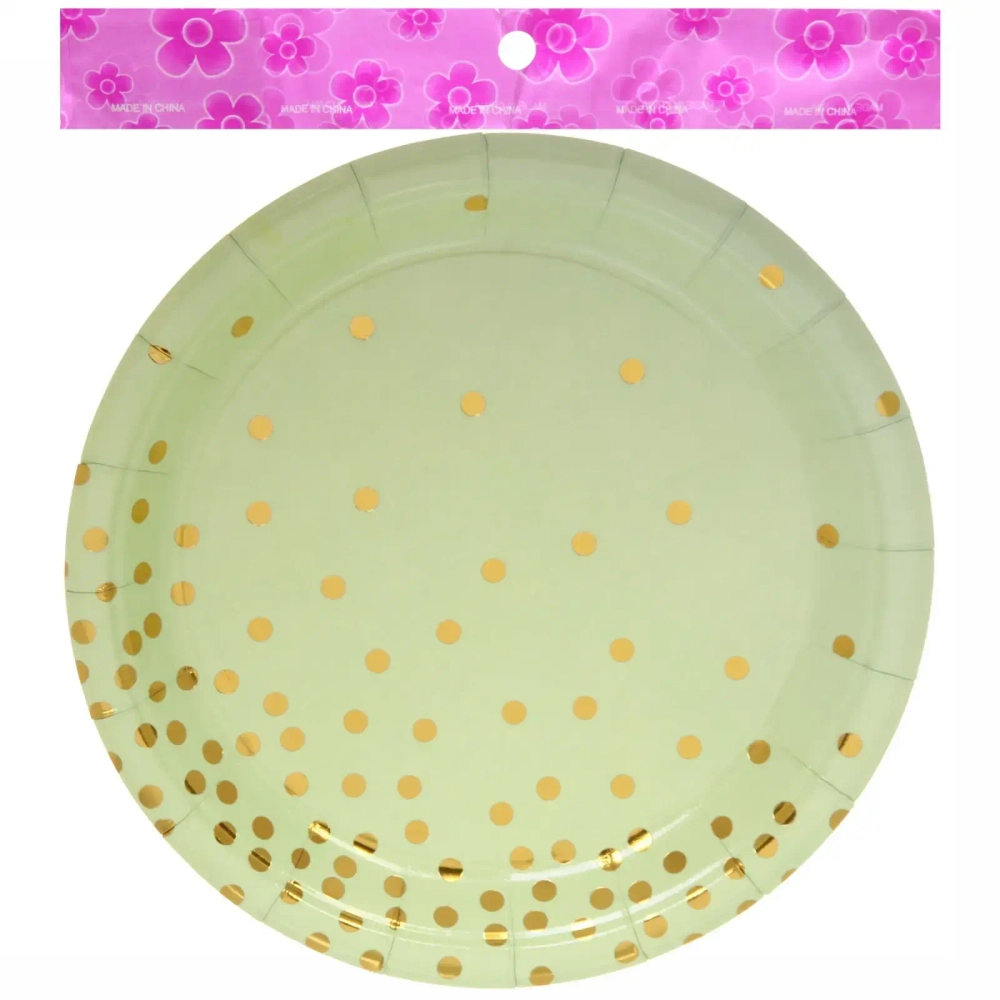 Тарелка бумажная 18 см в наборе 10 шт «Конфетти» салатовая