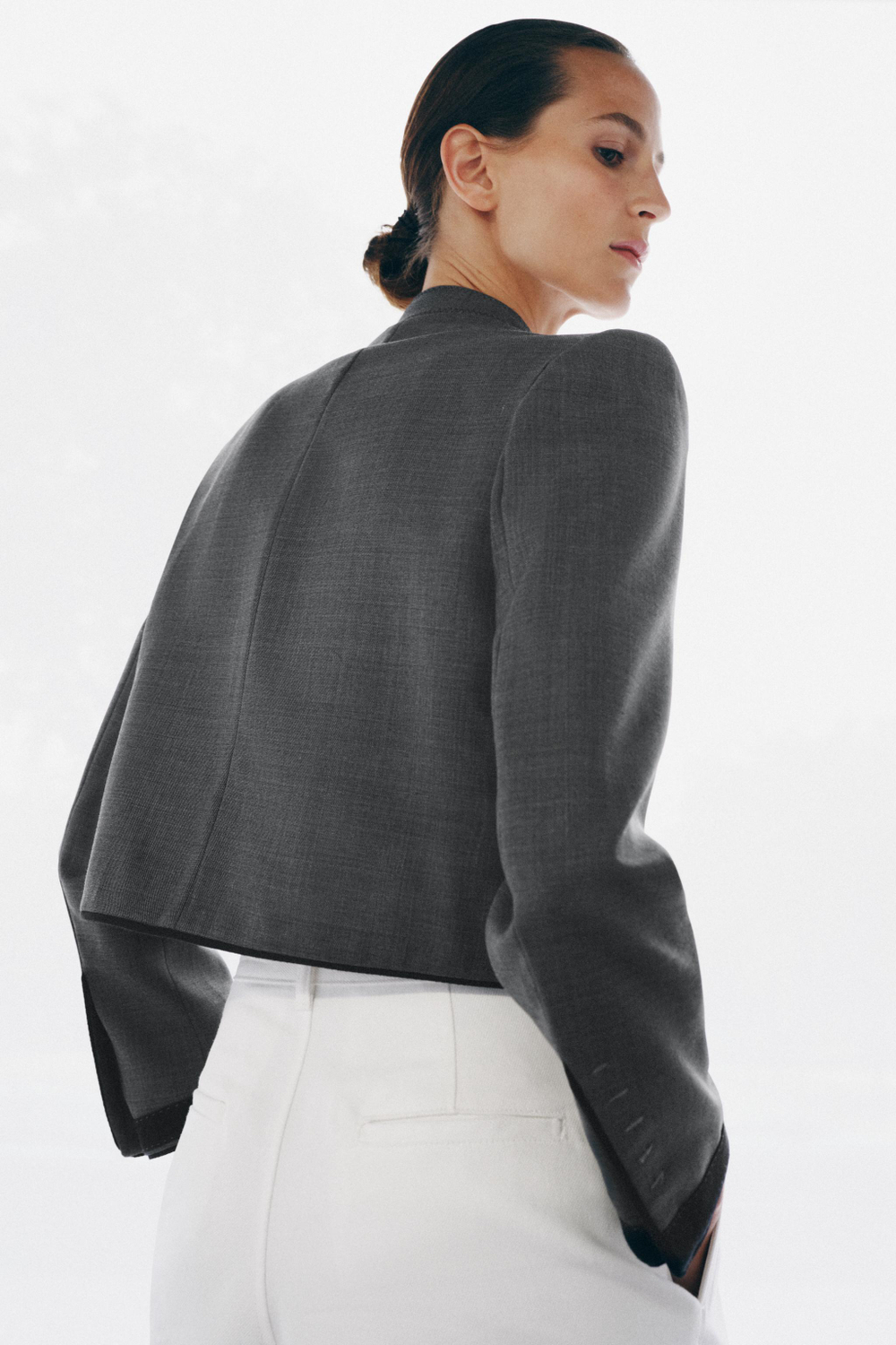 ZARA БЛЕЙЗЕР С НАКИДКОЙ — ZW COLLECTION, СЕРЫЙ МЕЛАНЖ