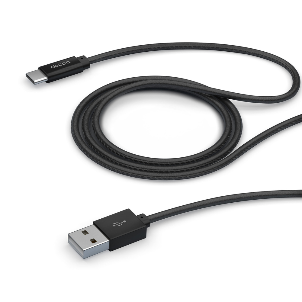 Дата-кабель Leather USB - Type-C, 1.2м, 2.4A, черный